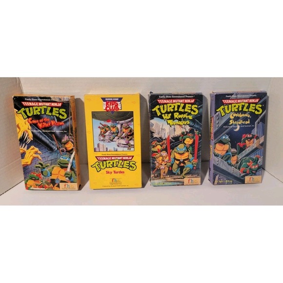 Set Of (4) Teenage Mutant Ninja Turtles f.h.e  1980's, 1990's VHS Tapes TMNT - Picture 1 of 11